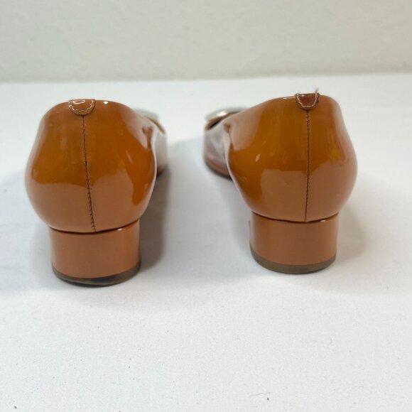 Bally Heline Patent Calf Leather Low Heels w/ metal Logo Plaque Brown 36 US 5.5 - Picture 6 of 16